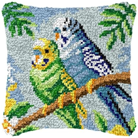 ZUHK 3D Latch Hook Parrot Pillow Case Kit - 17X17 Inch DIY Cushion Cover with Hook Tool for Adults and Beginners (D)