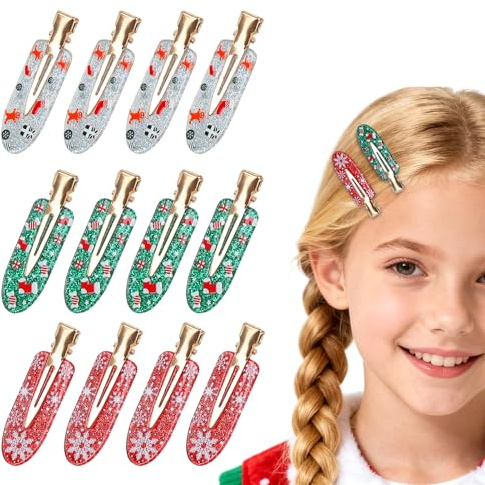 Kiiwah 12 Piezas de Pinzas Pelo Navidad sin Doblar, Horquillas Navidad Adornos Pelo Accesorios Cabello para Mujer Niña Fiesta Peinado Constituir