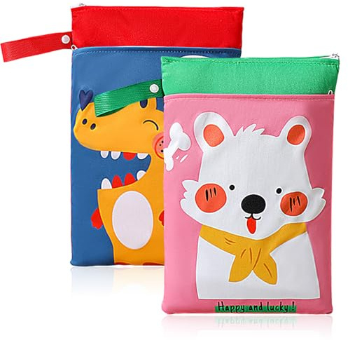 Aohyue 2 bolsas húmedas impermeables, reutilizables, lavables, para natación, con bolsillos dobles con cremallera, bolsas de pañales de tela para artículos de bebé, natación, playa, gimnasio, piscina