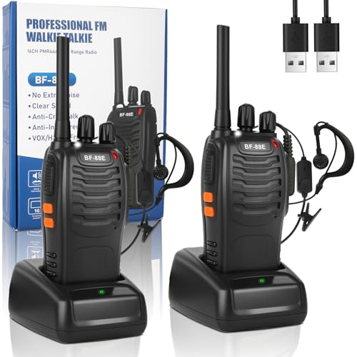 Long Range Walkie Talkies for Adults,16 Channel Two Way Radios with 1500mAh Rechargeable Battery, USB Charging & Earpieces, Supports Hands-Free VOX, LED Flashlight