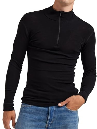 Dilling Merino Langarmshirt für Herren - mit Reißverschluss Schwarz M