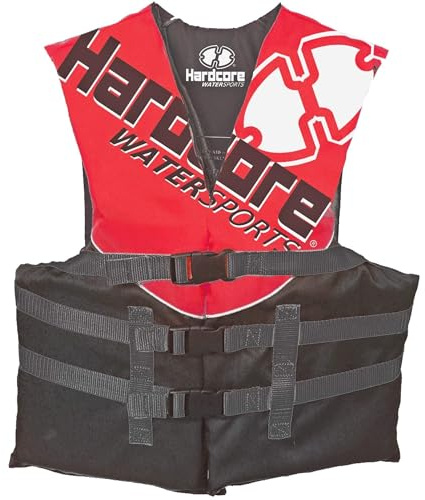 Hardcore Coast Guard Type III PFD for Youth Child Teen Adult; Life Vest Flotation Device; Life Jacket Paddle Vest for Big Kids, Jet ski, Wakeboard, Hardshell Kayak Life Jacket Red Youth (50-90 lbs)