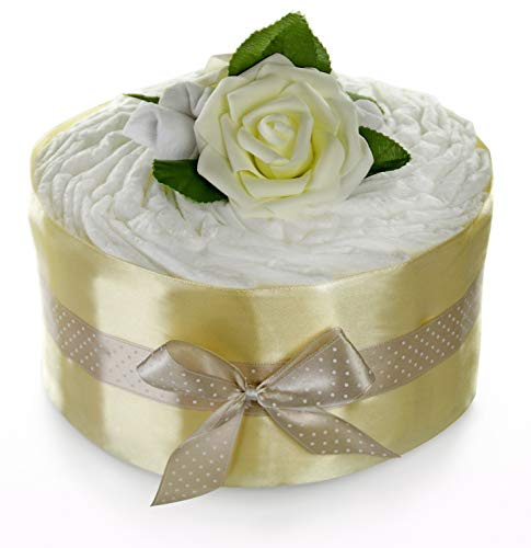 Torta di pannolini neutra per ragazzi e ragazze – regalo per nascita | 24 pezzi | regalo per ragazze e ragazzi per la nascita baby shower (oro)
