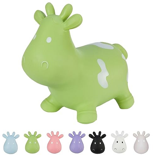 Hoppimals Tootiny Hüpftier, Hüpftier ab 1 Jahre & Hüpftier ab 2 Jahre, Hüpfende Kuh, Für Gymnastik & Geschicklichkeit für Kinder, Verpackt im Geschenkkarton, inklusive Pumpe - Baby-Hüpfer GRÜN