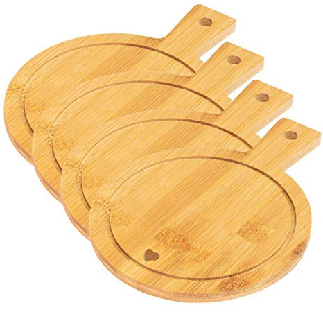 Westmark 697322EB - Set di 4 piatti in bambù, con manico e scanalatura, rotondi, superficie 19 x 14 cm, in bambù, tapas + Friends, colore: Marrone chiaro