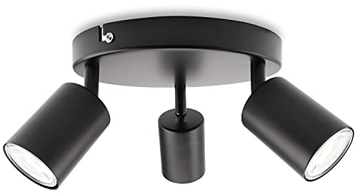 Da LIGHT LED-taklampa, 3 lampor, vridbar och svängbar takspotlight, väggspot, GU10 (utan glödlampor) retro/vintage taklampa 230 V svart för vardagsrum sovrum kök