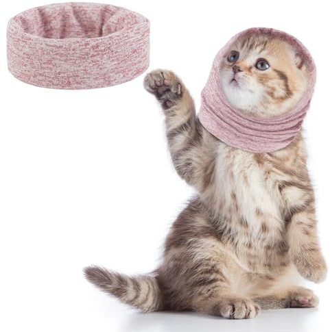 Pattepoint Cat Snood Grooming Ear Muffs for Noise Protection, Neck and Ears Warmer Headwear for Comfort, Anxiety Relief and Calming Kitty Protectors, Pet Hoodie, Pink S