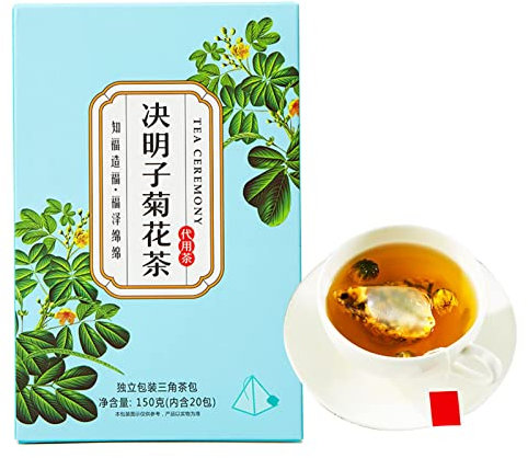 20 Count Cassia Seed Chrysanthemum Tea Bags, Eyes Brighten Liver Cleanse, Independent Triangular Bag, 100% Natural Health Tea Bag for Afternoon Tea Party Gift(No Plate)