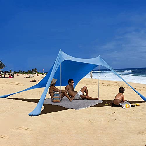Tenda Parasole Portatile per Mare, Spiaggia, Protezione UPF50+, con Ancore di Sabbia, Pali in Alluminio e Borsa da Trasporto, Ombra all’Aperto in Campeggio, Pesca, Picnic
