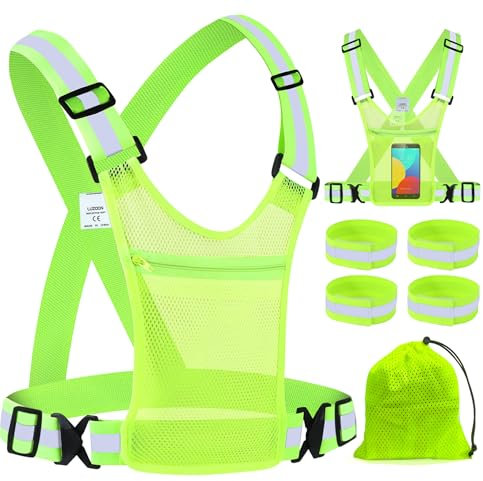 LUZOON Sicherheitsweste 2 Stück, Reflektoren Kleidung Warnweste Mit TräGern Reflektierende TräGer Reflektorband Fahrrad Weste Verstellbaren Laufweste Herren Damen Mit 4 Reflective Cuffs (Stil 2)
