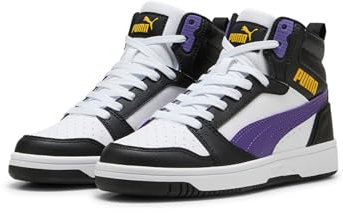 PUMA Rebound V6 MID JR Sneaker, White-Team Violet Black, 38.5 EU