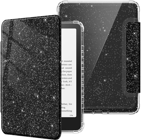 FINTIE Custodia per 7 Kindle Paperwhite (12ª Gen, 2024) e Kindle Colorsoft (1ª Gen, 2025/2024), Leggero Cover Trasparente Posteriore in TPU Morbido con Auto Sveglia/Sonno, Glittering Nero