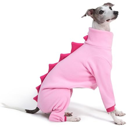 ESCCBOO Fleece i ett stycke för italienska vindhundar och whippets – mjuk dinosauriedräkt med polotröja, varm overall för hundar (rosa, L)