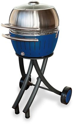 LotusGrill XL trädgårdsgrill-set limegrön – grillvagn med grillhuva XL av rostfritt stål (djupblå)