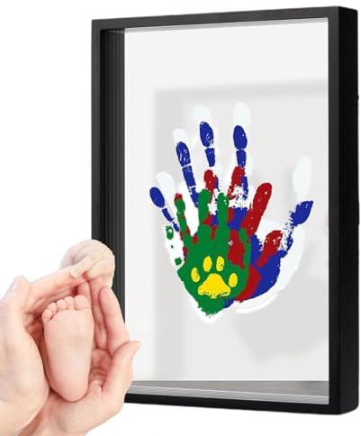 Kit per impronte di mani personalizzate, con cornice in legno, set di impronte di mani personalizzate | Facile artigianato familiare, attività di famiglia, ricordo di impronte delle mani per genitori