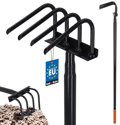KOTARBAU® Gartenhacke 4-Zinkige mit Stiel 120 cm Hacke zum Unkrautjäten aus Stahl Gartenkralle zur Bodenlockerung Harke für Garten Gartenwerkzeug Auflockern und Belüften mit Krallen Blumenrechen