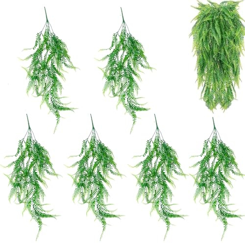 TULEBOLIAN 6 Piezas Planta Artificial Colgante de Helecho 80cm Realistas Plantas Artificiales Decorativas Plantas de Escalada Falsas para Sala de Estar, Cocina, Balcón, Jardín