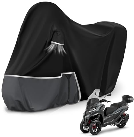 Funda para Moto para Piaggio MP3 400/500 (con Maletero), Tela Oxford 420D Funda Moto Exterior Impermeable Funda Scooter 400 500, Negro y Gris Oscuro