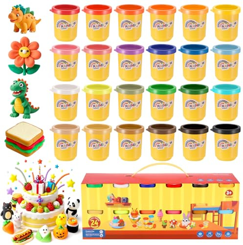 Zocipro Knete Set für Kinder, 24er Set Knetmasse für Fantasievolles und Kreatives Spielen, 24 Farben Knete mit Zubehör, Knetspielzeug Geschenk für Jungen Mädchen ab 3 Jahren, 50G/Dosen