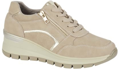 Shoes by Emma Women’s Wedge Trainer with Side Zip – Lightweight Comfort Trainer with Cushioned in-Sole, Lace-Up Casual Shoe (Beige, UK Footwear Size System, Adult, Women, Numeric, Medium, 6)