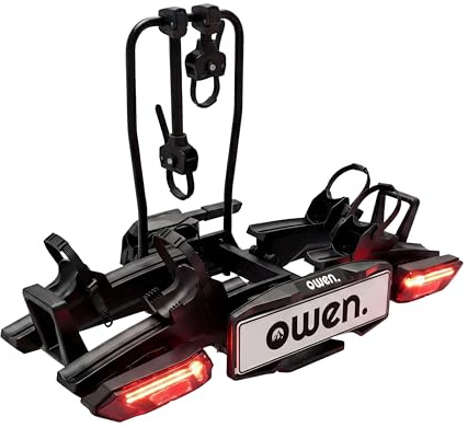 Owen E-Bike Fahrradträger Anhängerkupplung | 60kg Last | Abklappbar & Faltbar | Für 2 Fahrräder bis 70mm Reifenbreite | 1350mm Radstand | Gummierte Halter | Abschließbar