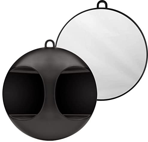 Kurtzy Friseur Spiegel Rund Leicht mit Griff – Friseurspiegel Schwarz zum Halten oder Aufhängen, Salon Spiegel für Frisör, Salon, Beauty - Handspiegel für Frisur, Hinterkopf, Haare schneiden, Styling