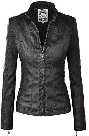 Made By Johnny MBJ WJC877 Womens Panelled Faux Leather Moto Jacket L Black
