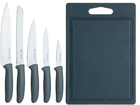 Viners Speckle 5 Knives with Plastic Cutting Board; Chef, Small Chef, Bread, Utility & Paring Knives, Stainless Steel, 0305.192