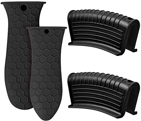 EVAHOM Silicone Hot Handle Holder, Heat Resistant Potholder Cookware Handle Cast Iron Skillets Handles Grip Covers for Cast Iron Skillet (Black)