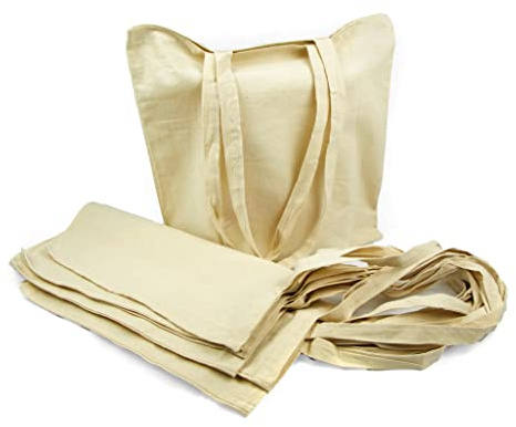 Bolsa Tela 100% Algodón Biodegradable,Lavable,Reutilizable-Asas Largas de 75 cm. Ropa,Manualidades,Alimentos,Verduras, ir de compras,Medidas 38x42cm,Densidad 145gr/m2,Natural (Pack 25 pcs)