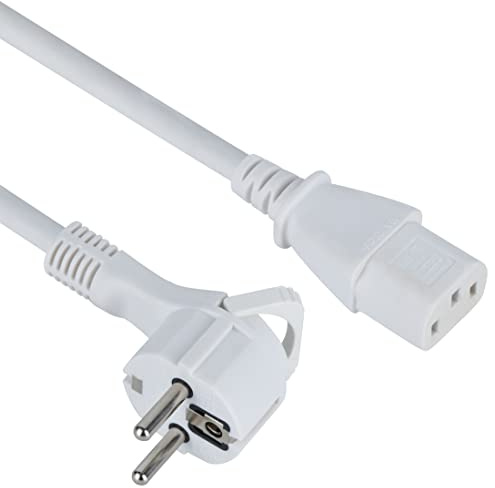 Electraline 95501 Strömkabel 230V 1,8M, vinklad nätkabel till C13-uttag, IEC 320, 3-polig PC-nätkabel, H05VV-F 3G0.75 kabel