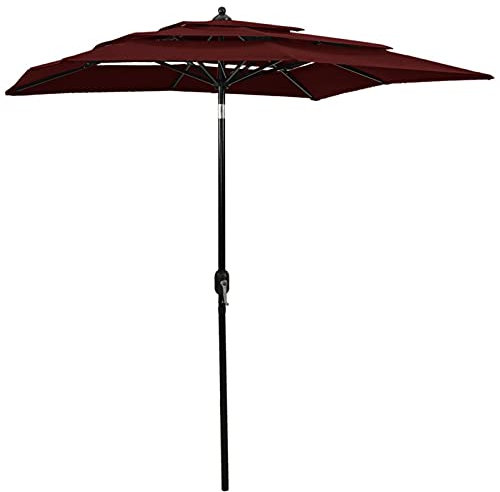 Tidyard Sombrilla de Jardín Sombrilla de 3 Niveles con Poste Aluminio Arena 250x250 cm,Parasol de Aluminio Inclinable con Techo de Ventilación y Manivela para Terraza Balcón Exterior Café