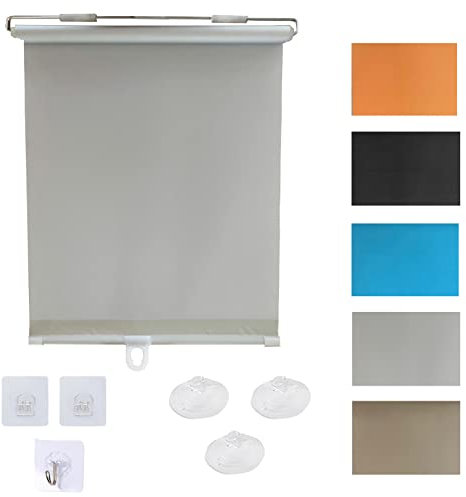 DZHTUF Store à Rouleau pour fenêtres,Rideau Enrouleur occultant,Store thermiquesans percage,Store Thermique pour la Maison avec système de Ressorts,Rideaux à Ventouse,Grey-30×125cm（12 * 49in）