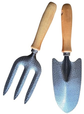fiXte Hand Fork and Hand Trowel Garden Set Twin Pack Wooden Handles Carbon Steel Ideal Gardening Gift Set