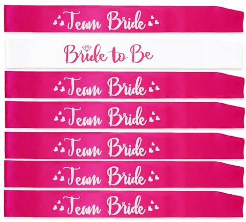 LXYXUUN 7 Pack Bachelorette Sashes Hot Pink, 1 White Bride to Be Sash and 6 Team Bride Sashes Bridal Shower Sash Fun Bridesmaid Sashes for Bachelorette Wedding Party