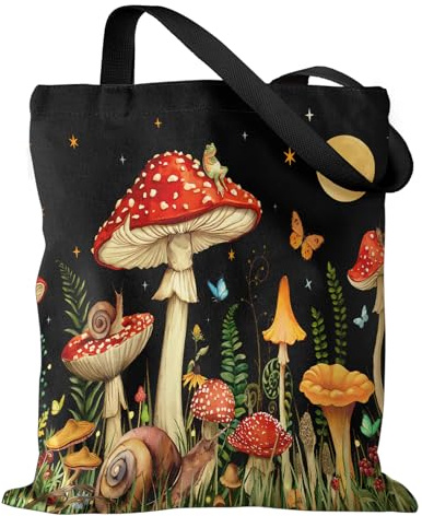 Miss Adola Sac fourre-tout pour femmes et filles - Sac fourre-tout esthétique en toile - Cadeau inspiré - Réutilisable - Style décontracté - Pour le travail, le shopping, les voyages, Moon Champignon,