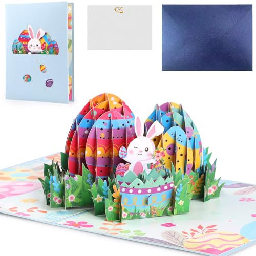 WD&CD Carte pop-up 3D pour le jour de Pâques, œufs de Pâques, avec enveloppe, carte de vœux pour le jour de Pâques, cadeau religieux, carte de Pâques en forme de fleur, B