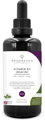 Vitamin B3 Niacin 100ml Liquid Supplements | 100% Pure & Natural Niacin 12.5mg | UK Made & Vegan Friendly | 4 Months Supply | UV Protected Miron Violet Glass | 10 Drops Daily