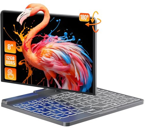 Zyphionix 8 Inch 2 in 1 Mini Laptop Computer Full Metal Touchscreen Windows 11 Notebook PC, N100 12th Generation, 12G DDR5, WiFi 6, Bluetooth 5.2, G-Sensor, 2MP Web, RJ45 (Grey, 12+960G)