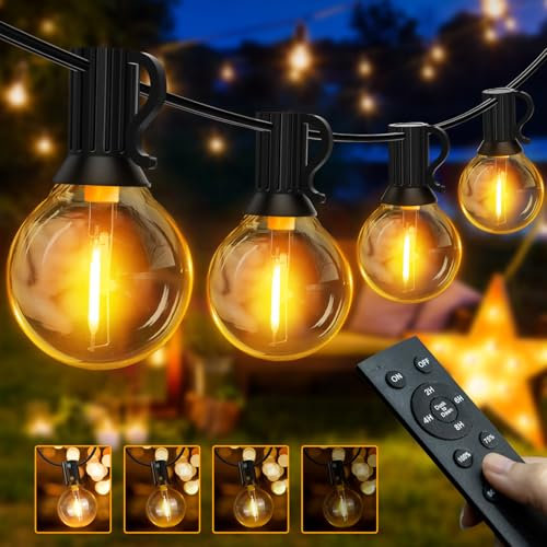 Ollny Lichterkette außen Dimmbar, 15M Lichterkette Outdoor strom 25+2 G40 Glühbirnen mit Fernbedienung Lichterketten aussen für Garten Party Terrasse (Warmweiß)