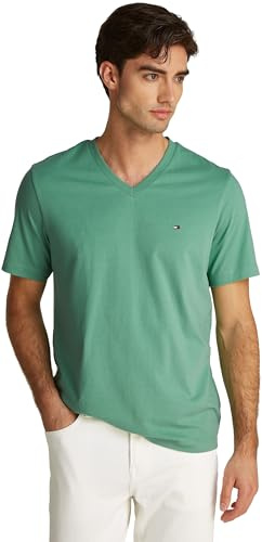 Tommy Hilfiger Camiseta de Manga Corta Hombre Essential tee con Cuello de Pico, Verde (Fort Green), L