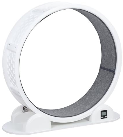 Tacarlha Riesiges Laufrad für Katzen – stabile Basis, Kratzfeste Teppichbahn, solarbetrieben mit Laufzähler (große Größe für große Katzen) Weiß