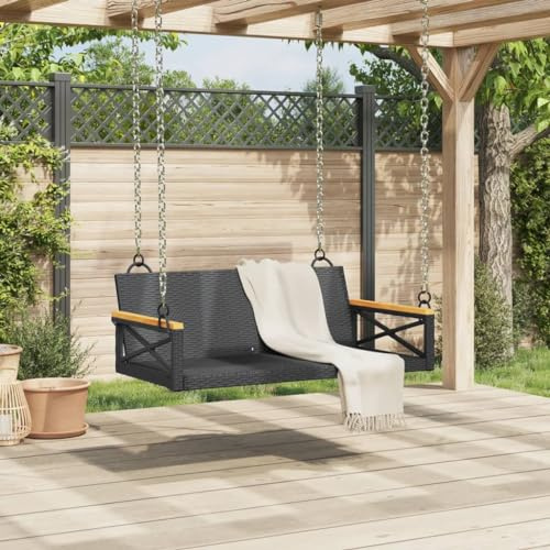 Homgoday Hanging Chair, Hanging Chair, Hanging Chair, Swing Bench, Hollywood Swing without Swing Frame for Patio, Garden, Balcony, Black, 109 x 62 x 40 cm, Poly Rattan