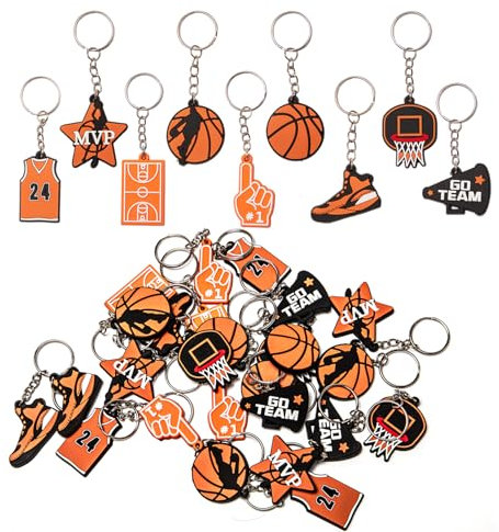 Sixfolo Portachiavi Basket per Bambini - 27 Pezzi Sportivi per Regalo di Feste, Bomboniere in PVC Cartone Animato per Compleanni di Bambini e Adulti