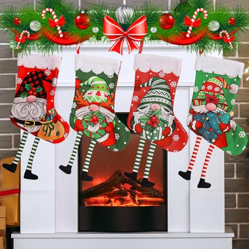 Golgner 4 PCS Calze di Natale, Stivali di Babbo Natale Grandi 53 cm, Calza di Babbo Natale, riempire e Appendere con Gambe Lunghe, per Albero di Natale, Camino, Decorazioni Natalizie