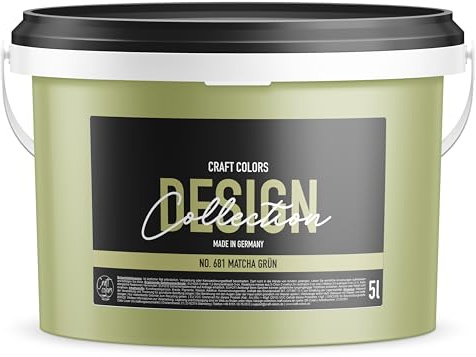 Craft Colors® 5L hochwertige Wandfarbe edelmatt, Kreidefarbe made in Germany, DESIGN Collection No. 681 Matchagrün
