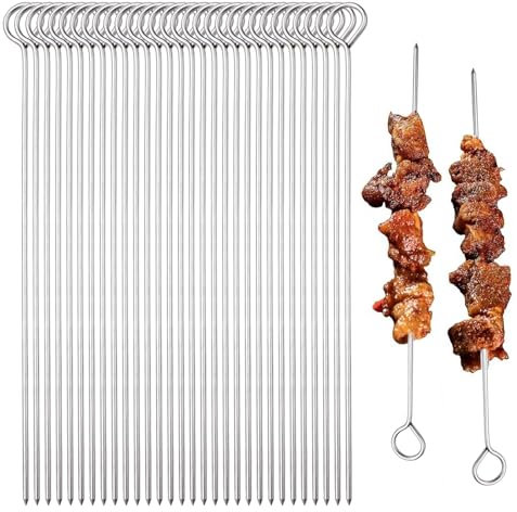 30 Pezzi Spiedini Acciaio,25cm Spiedo per Barbecue,Stuzzicadenti Barbecue Lunghi Riutilizzabile,Stecche di Ferro per Spiedini Legno per Spuntini e Verdure, Facile da Pulire