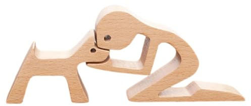 OUDQFCJ Escultura de Madera Tallada a Mano Personas con Perro Estatua Estilo Abstracto Familia-Cachorro Figuras Decorativas Regalos Creativos (Estilo A)