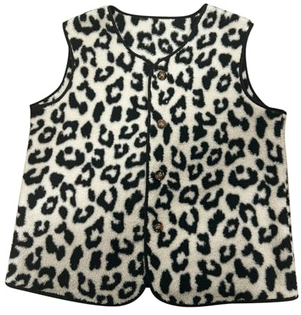 Automne Hiver Laine Peau de Mouton Veste Sans Manches Femmes Épais Gilet Lâche Peluche Faux Cuir Gilets Polaire Manteau Imprimé Léopard