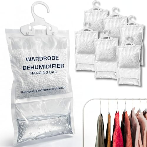 Simple Choice Hanging Dehumidifier Bags – Disposable Moisture Absorber for Home Wardrobe & Bathroom Caravan Car– Long-Lasting to Prevent Damp Mould & Mildew (Pack of 6)